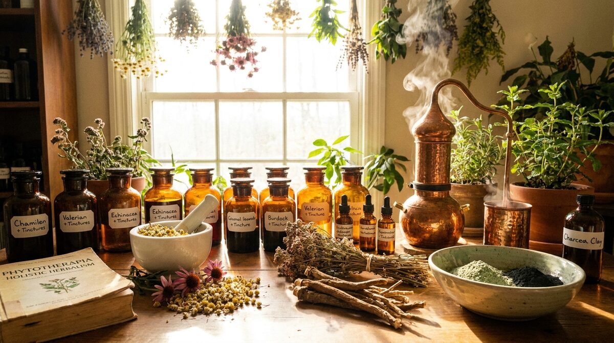 Phytothérapie — plantes médicinales en bocaux